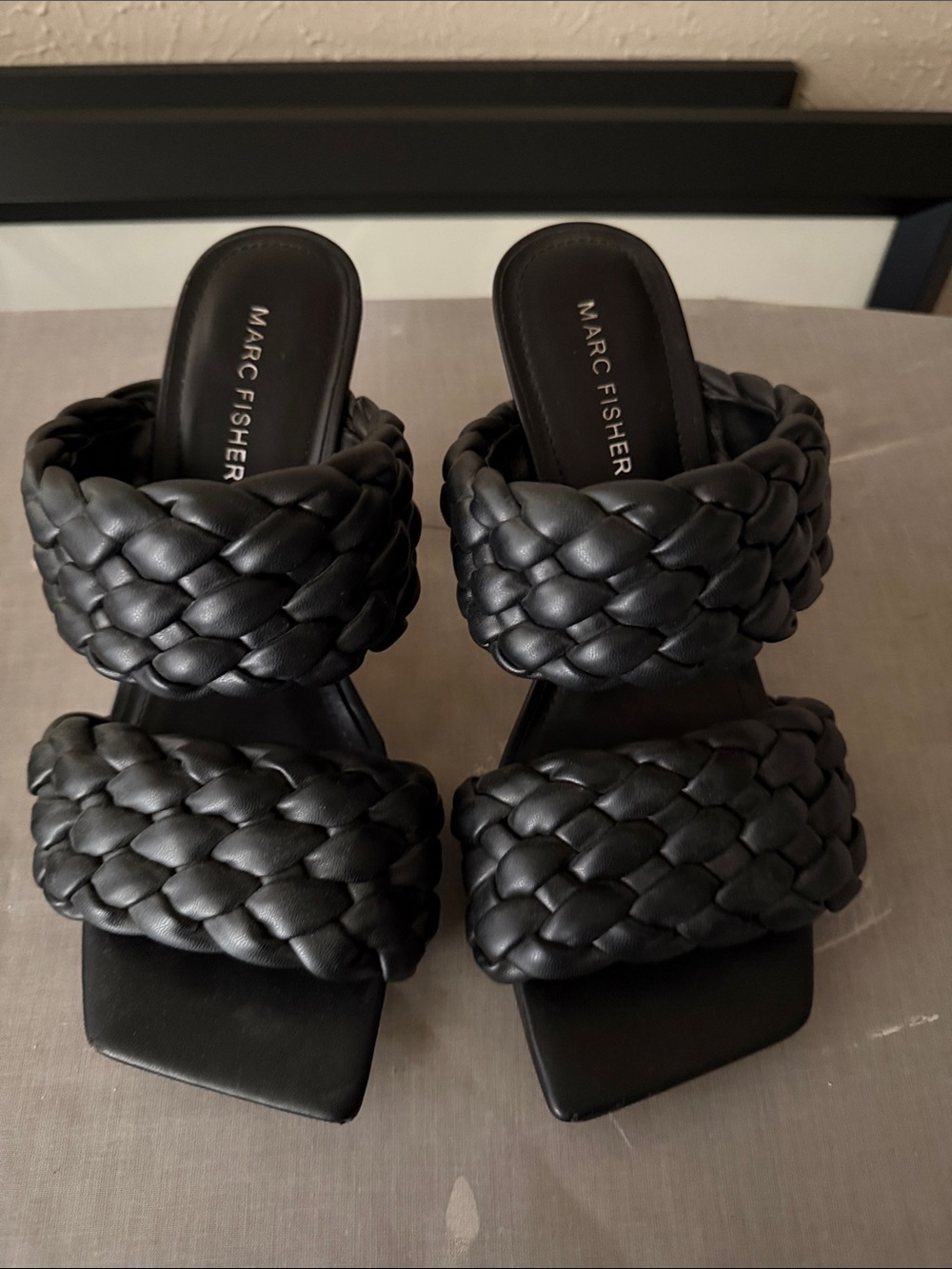 Marc Fisher Black Braided Double-Band Slide Mules